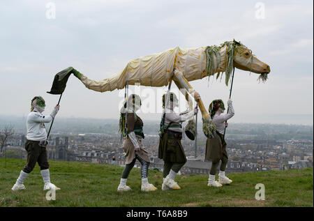 Edinburgh, Scotland, UK. 30 April, 2019. Beltane Fire Festival ushers in summer on Tuesday 30th April with a spectacular display of fire, immersive theatre, drumming, body paint, and elaborate costumes. Described by some as the medieval Burning Man, this alternative May Day celebration re-imagines the ancient Celtic festival with roughly 300 volunteer performers for thousands of spectators from all over the world on top of Calton Hill in Edinburgh . Credit: Iain Masterton/Alamy Live News Stock Photo