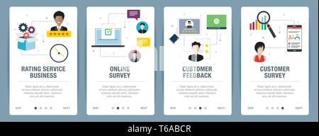 Vector set of vertical web banners with rating service business, online survey, customer feedback and customer survey. Vector banner template for webs Stock Vector