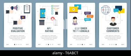 Vector set of vertical web banners with positive evaluation, app rating, customer testimonials and customer comments. Vector banner template for websi Stock Vector