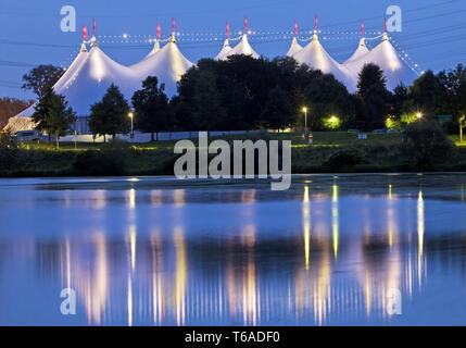 tent festival Ruhr nearby Kemnader reservoir in the evening, Bochum, Ruhr Area, Germany, Europe Stock Photo
