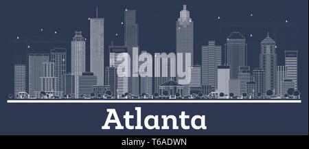Outline Atlanta Georgia City Skyline with White Buildings. Vector Illustration. Business Travel and Concept with Modern Architecture. Atlanta USA City Stock Vector