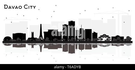 Davao City skyline silhouette with black buildings isolated on white. Vector illustration. Simple flat concept for tourism presentation or web site. Stock Vector