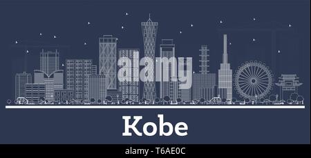 Outline Kobe Japan City Skyline with White Buildings. Vector Illustration. Business Travel and Concept with Modern Architecture. Kobe Cityscape. Stock Vector