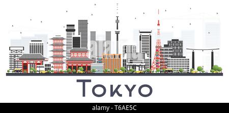 Tokyo Japan City Skyline with Color Buildings Isolated on White. Vector Illustration. Business Travel and Tourism Concept with Modern Architecture. Stock Vector
