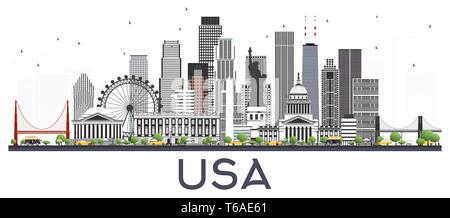 USA City Skyline with Gray Buildings Isolated on White. Vector Illustration. Business Travel and Tourism Concept with Modern Architecture. USA. Stock Vector