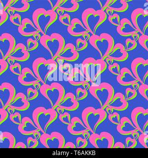 Flying hearts and spirit of love on vector colorful seamless pattern. Bright abstract ornament for textiles, prints, wallpaper, packaging, fabrics, et Stock Vector
