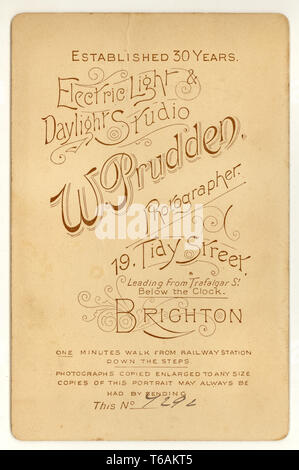Late Victorian Cabinet Card by W. Prudden, 19 Tidy St., Brighton, U.K., circa 1899, 1900