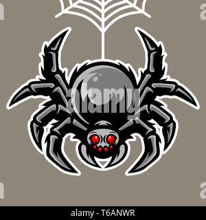 Spider Mascot Hanging On The Spider Web Illustration Stock Vector