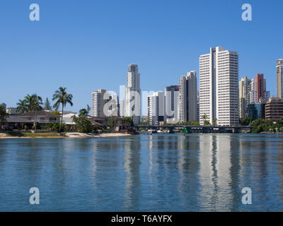 On The Nerang River With A View Of Surfers Paradise On The Gold Coast Stock Photo