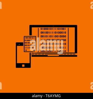 Exchanging Data Icon. Black on Orange background. Vector illustration. Stock Vector
