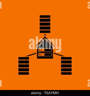 Datacenter Icon. Black on Orange background. Vector illustration. Stock Vector