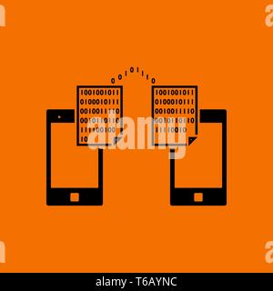 Exchanging Data Icon. Black on Orange background. Vector illustration. Stock Vector