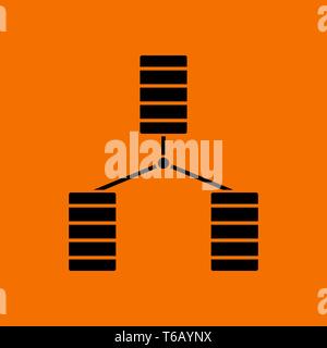 Database Icon. Black on Orange background. Vector illustration. Stock Vector