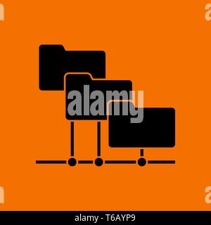 Folder Network Icon. Black on Orange background. Vector illustration. Stock Vector