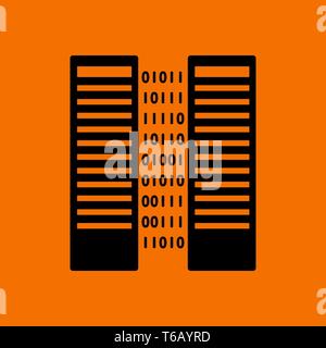 Server Icon. Black on Orange background. Vector illustration. Stock Vector
