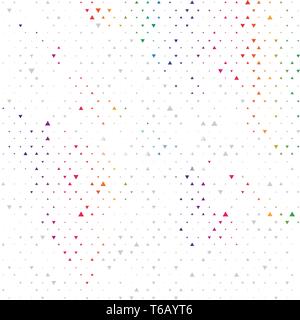 Rainbow color vector modern geometrical triangle abstract background. Dotted texture template. Geometric pattern in halftone style Stock Vector