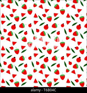 Fruit and ladybug seamless pattern design on white background, vector illustration Stock Vector