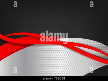 Geometric abstract vector background red, black and silver color Stock Vector