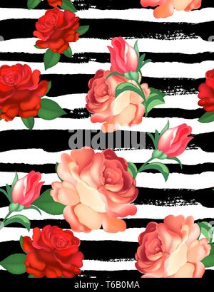 Seamless floral pattern with flowers, watercolor. Vector illustration. Stock Vector