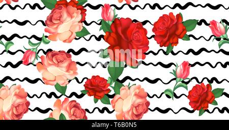Seamless floral pattern with flowers, watercolor. Vector illustration. Stock Vector
