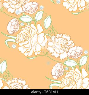 Seamless background with pink roses. Ornamental pattern with beautiful garden floral motif. Great for fabric and textile, wallpaper, packaging or any Stock Vector