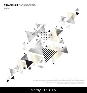 Abstract elements geometric triangles gold, silver color on white background. Luxury new retro style dynamic pattern composition. You can use for invi Stock Vector