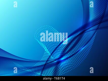 Blue color waves particle and geometric abstract background design. vector illustration Stock Vector