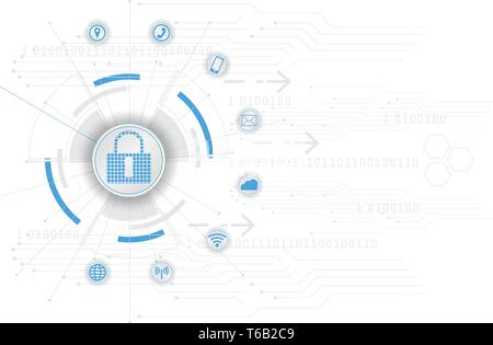 Safety Concept Closed Padlock on Digital Cyber Security Blue Abstract Hi Speed Internet Technology Vector Background Illustration Stock Vector