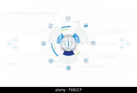 Shield Icon Safety Concept Closed Padlock on Digital Cyber Security Blue Abstract Hi Speed Internet Technology Vector Background Illustration Stock Vector