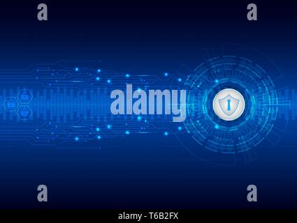 Safety concept, Closed Padlock on digital, cyber security, blue abstract hi speed internet technology vector background illustration. Stock Vector