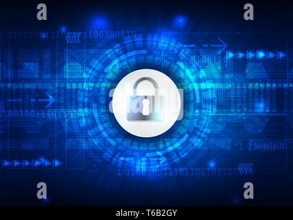 Safety concept, Closed Padlock on digital, cyber security, blue abstract hi speed internet technology vector background illustration. Stock Vector