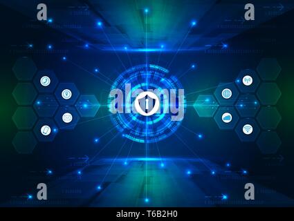 Safety concept, Closed Padlock on digital, cyber security, blue abstract hi speed internet technology vector background illustration. Stock Vector