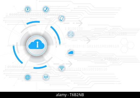 Safety concept, digital cloud computing, cyber security, abstract hi speed internet technology vector background illustration. Stock Vector
