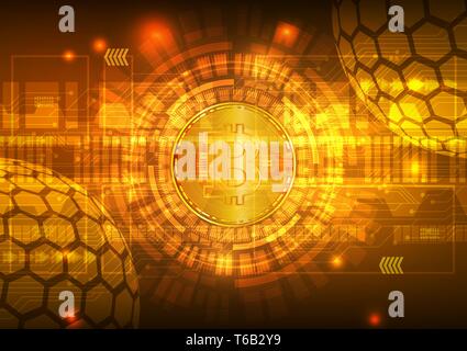 Bitcoin Digital Currency with Circuit Abstract Vector Background for Technology Business and Online Marketing Concept Stock Vector