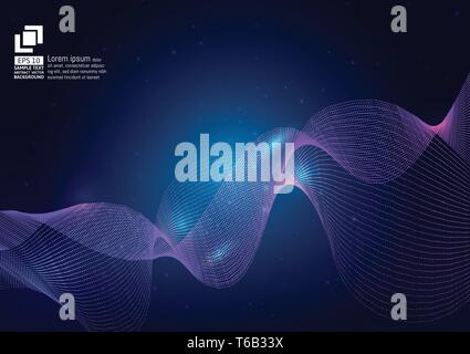 Purple color waves particle on blue background, Abstract vector background modern design, Vector illustration Stock Vector