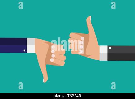 Flat Design Thumbs Up and Down Background . Vector Illustration Stock Vector