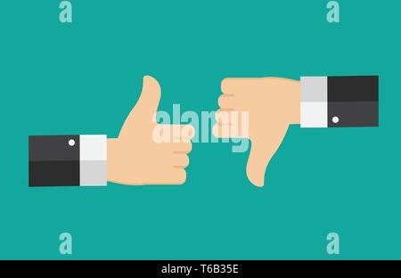 Flat Design Thumbs Up and Down Background . Vector Illustration Stock Vector