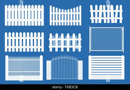 Collection Set of fences, pickets silhouettes for garden background. Vector Illustration Stock Vector