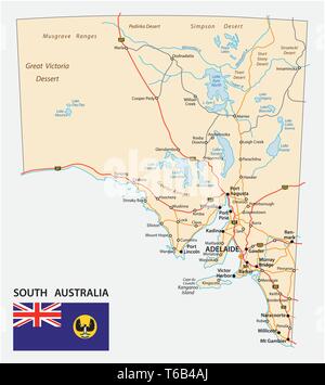 road map of the state South Australia with flag Stock Vector