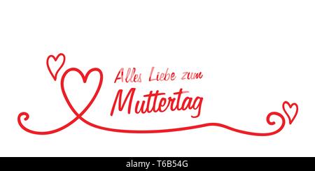 Happy Mothers Day german lettering calligraphy red heart vector illustration EPS10 Stock Vector