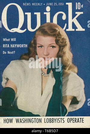 Vintage movie magazine cover - Quick Magazine with Actress-Dancer Rita Hayworth, 1951 Stock Photo