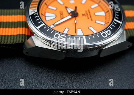 seiko samurai diver watch with orange dial Stock Photo - Alamy