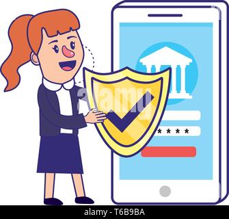 Businesswoman banking financial planning smartphone secure information password vector illustration graphic design Stock Vector