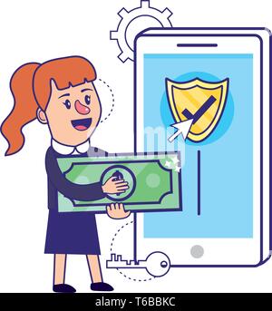 Businesswoman banking financial planning smartphone secure information password vector illustration graphic design Stock Vector