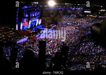 The DNC Convention in Denver will make Obama their candidate.    New York Senator and former Presidential contender Hillary Clinton (D) speaking at the Convention. Stock Photo