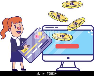 Businesswoman banking financial planning secure information password credit card computer screen vector illustration graphic design Stock Vector