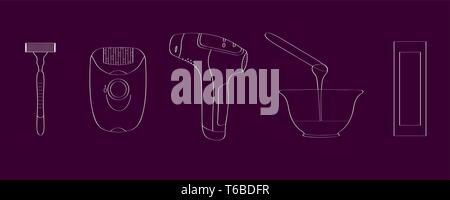 A set of tools to help get rid of unwanted body hair. Stock Vector