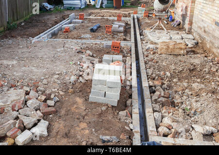Foundation work of the house, blockwork, selective focus Stock Photo