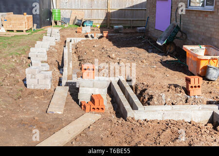 Foundation work of the house, blockwork, selective focus Stock Photo