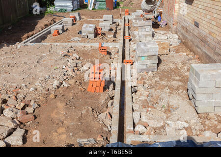 Foundation work of the house, blockwork, selective focus Stock Photo